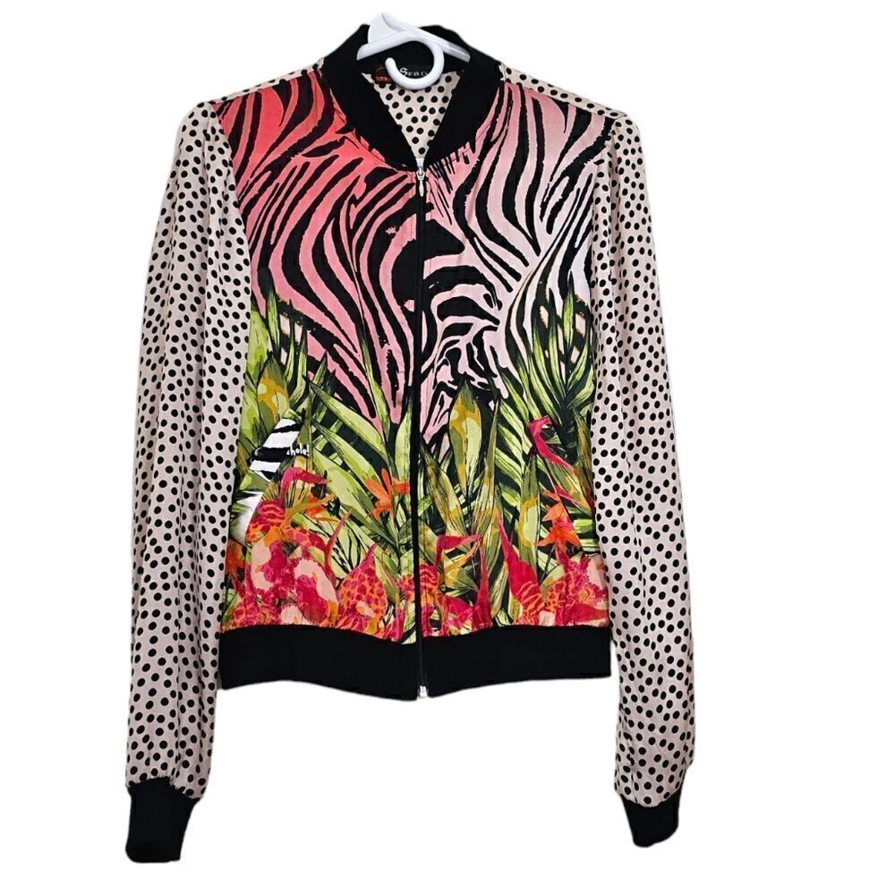 Sarah Chole‎ for Bad Girls Silk Tropical Zebra Print Bomber Jacket Size Small
